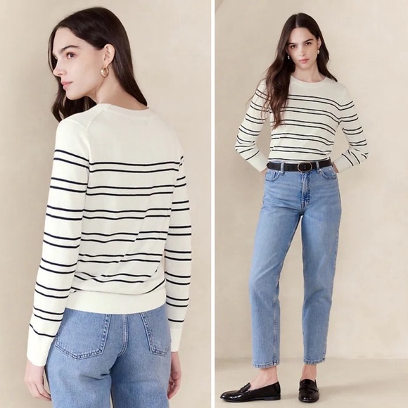 BANANA REPUBLIC Striped Forever Sweater NWT in Snow Day Cream & Black Stripes S